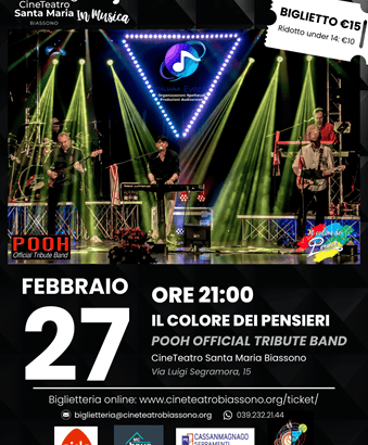 Locandina del concerto Il Colore dei Pensieri tributo ufficiale ai Pooh al Cineteatro Santa Maria.