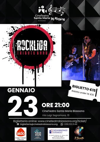 Locandina del concerto tributo a Ligabue con la band RockLiga al Cineteatro Santa Maria.