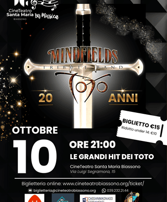 Locandina del concerto tributo ai Toto della band Mindfields al Cineteatro Santa Maria di Biassono